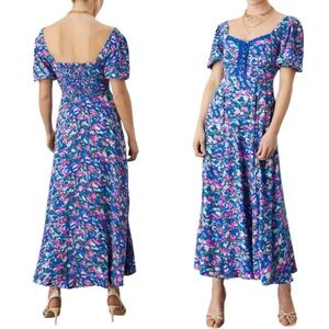 Anthropologie Monsoon Mica Vibrant Floral Puffed Sleeve Maxi Dress